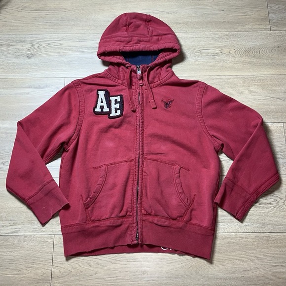 Vintage American Eagle embroidered zip up hoodie Sweater grunge Y2K Large Red - Picture 1 of 10